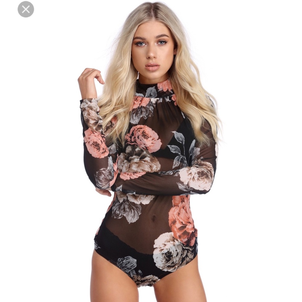 Windsor Store Sheer Floral Bodysuit